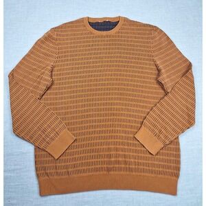 COS Mens Orange Navy Blue Geometric Dash Cotton Crewneck Pullover Sweater L